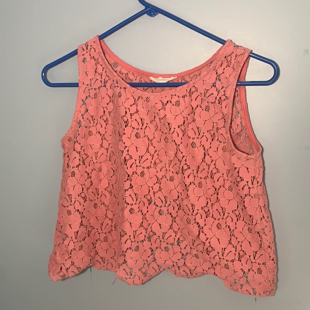 Salmon pink lace tank top